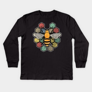 Colourful retro honey bee Kids Long Sleeve T-Shirt